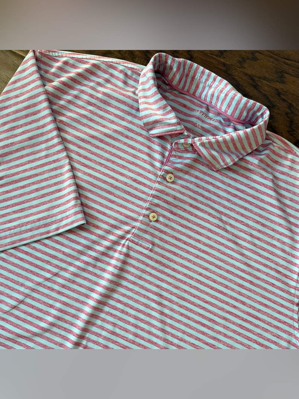 Johnnie-O Men Smith Striped Prep-Formance Jersey Polo Senorita Pink/Blue Golf XL